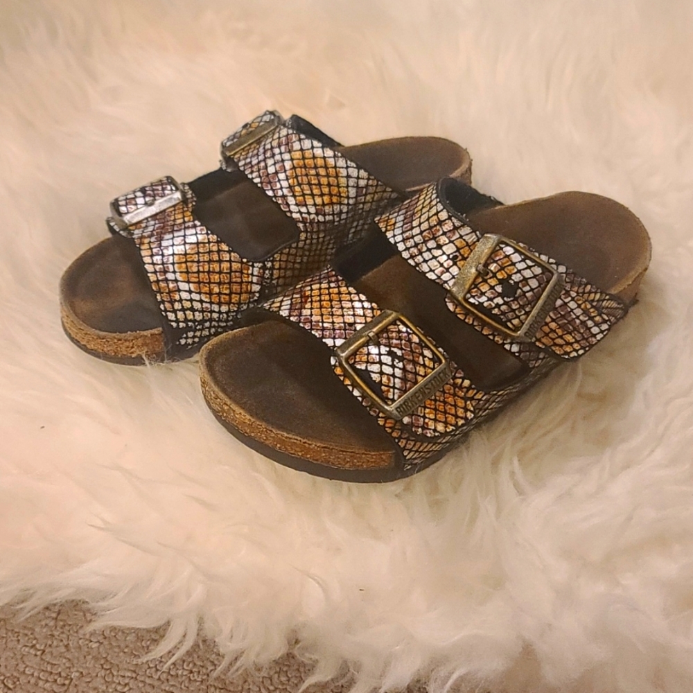 Birkenstock Little Kids Snake Print (brown, gold & silver)